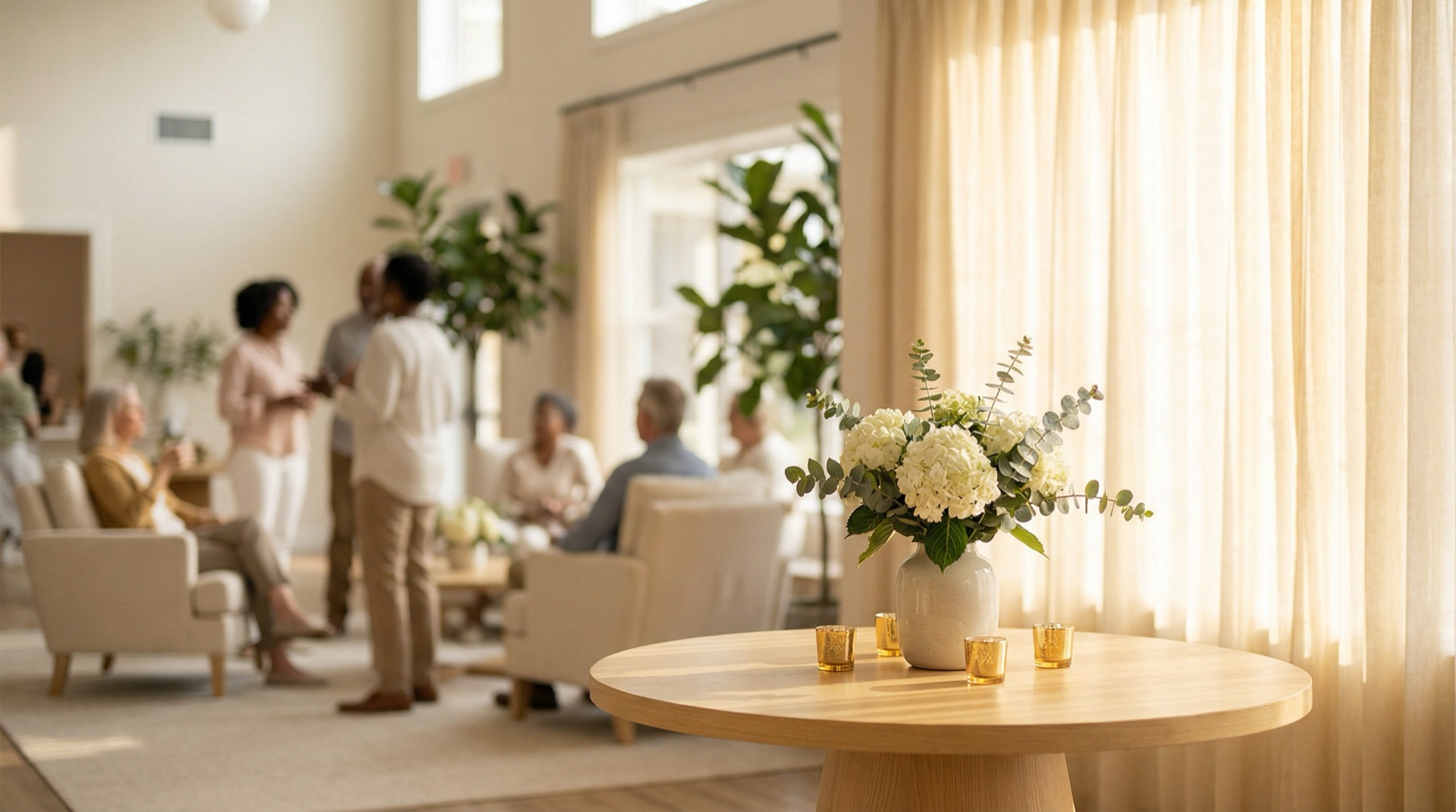 Community wellbeing space with people connecting