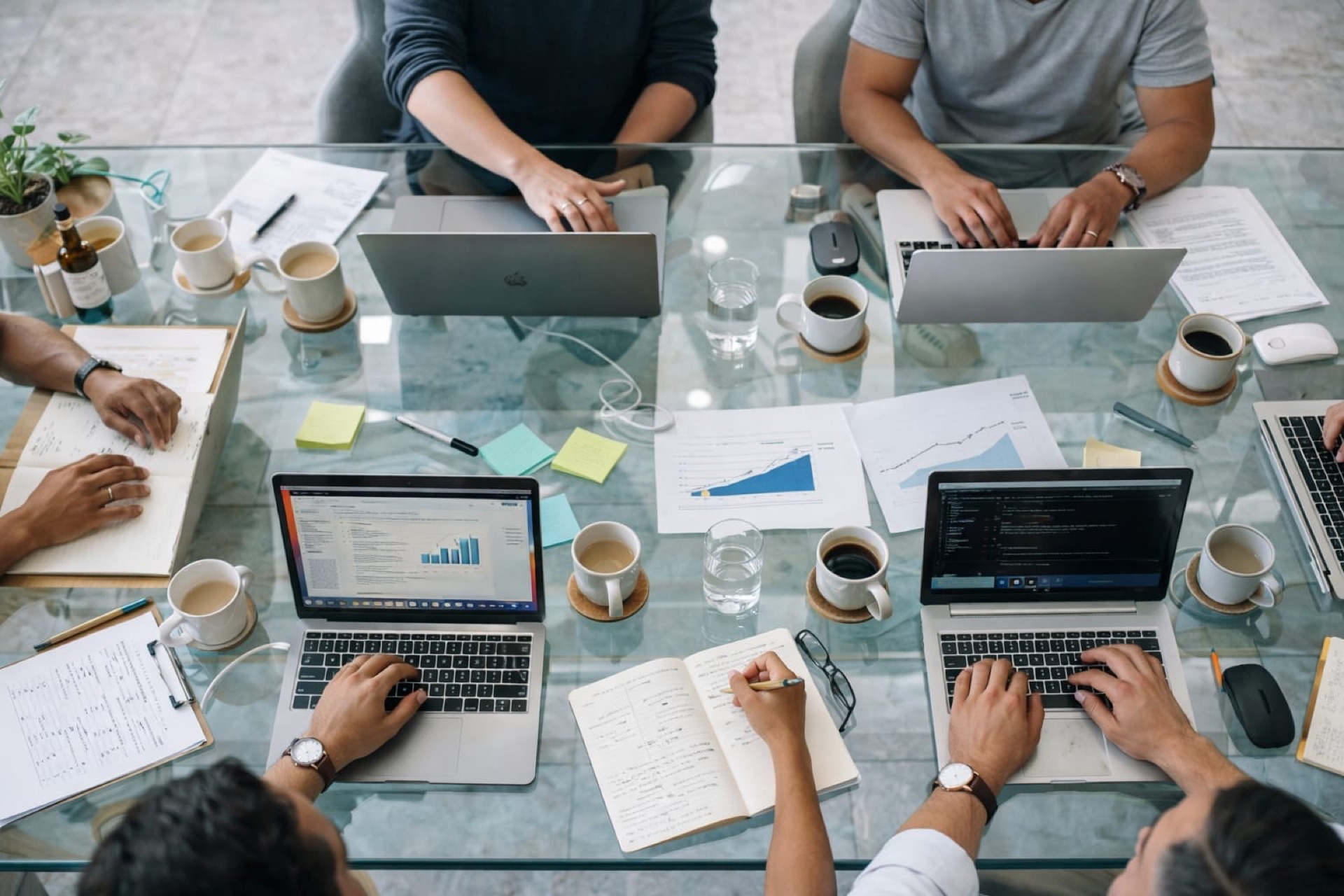 Professionals collaborating around a table